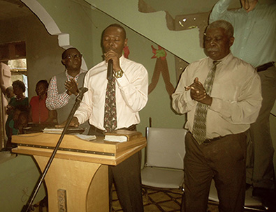 men singing in church